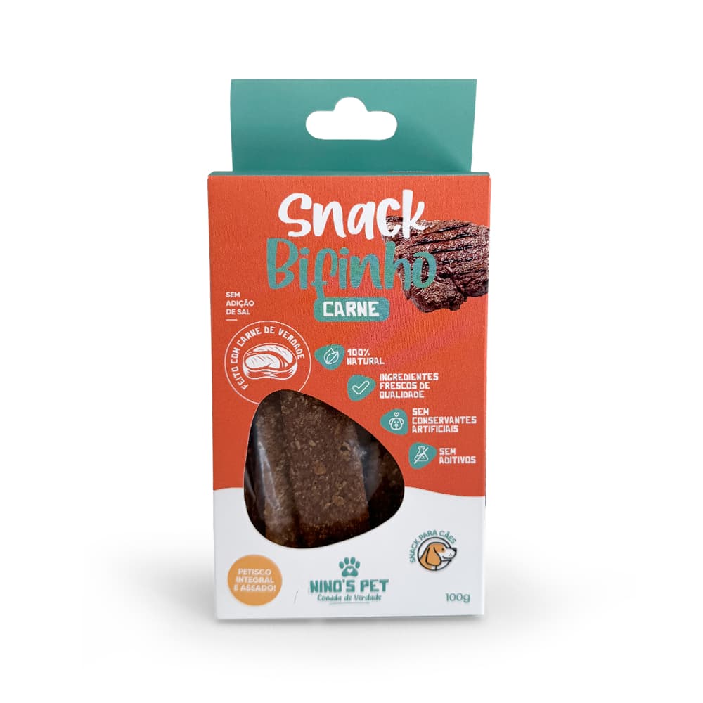 Petisco Snack Bifinho de Carne para Cachorro 100% Natural Ninos Pet 100g Saudável Cães Treino