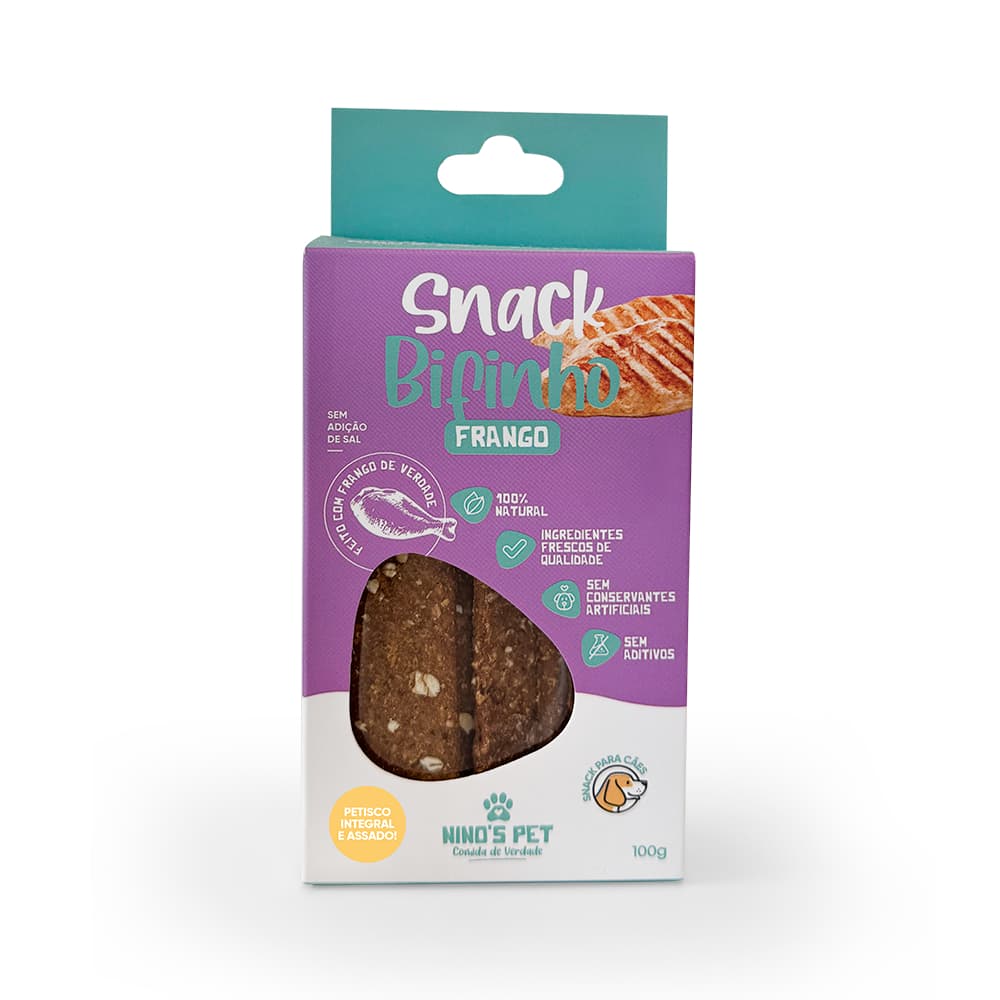 Petisco Snack Bifinho de Frango para Cachorro 100% Natural Ninos Pet 100g Saudável Cães Treino