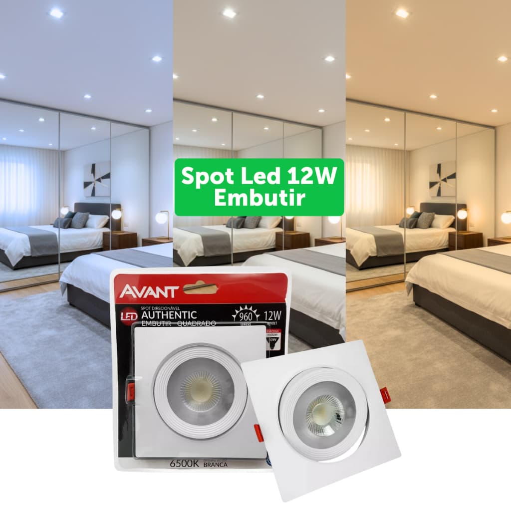 Spot Led 12w PAR30 Embutir Authentic Móvel Luminária Teto Quadrado Branco Direcionável Bivolt 110/220v 3000K 4000K 6500K