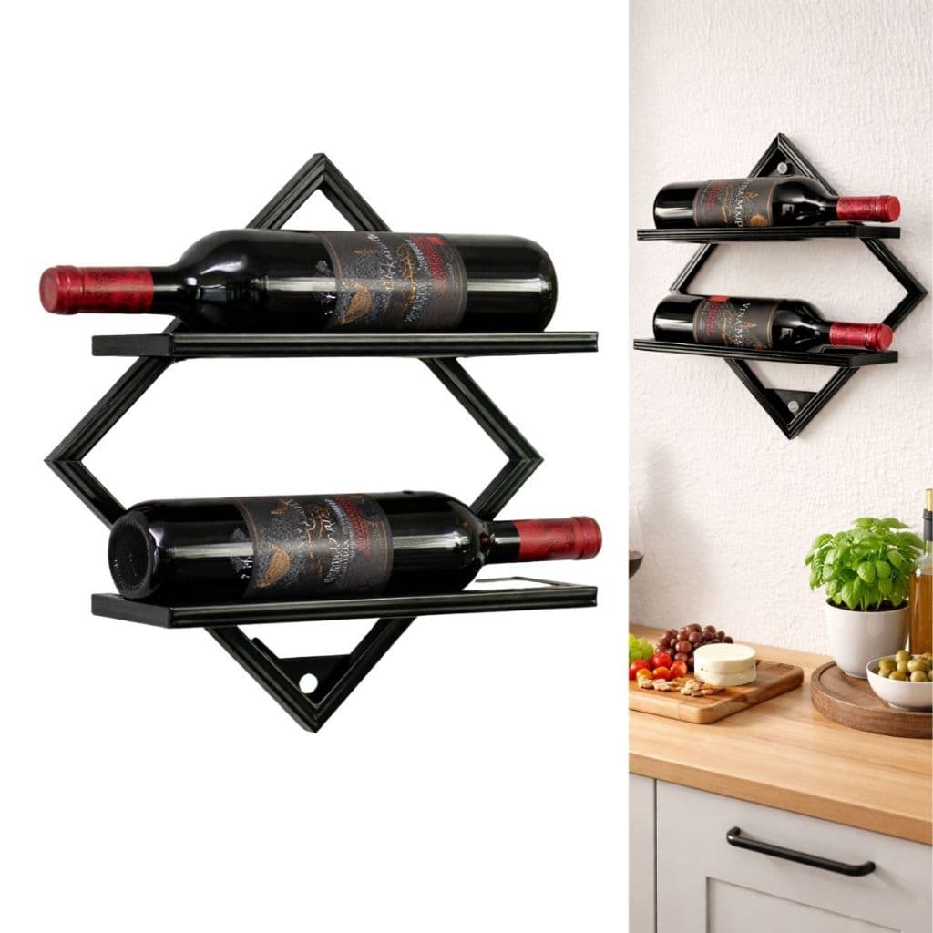 Adega de Parede Industrial para 2 Garrafas – Suporte Decorativo Preto em Metalon 13x13