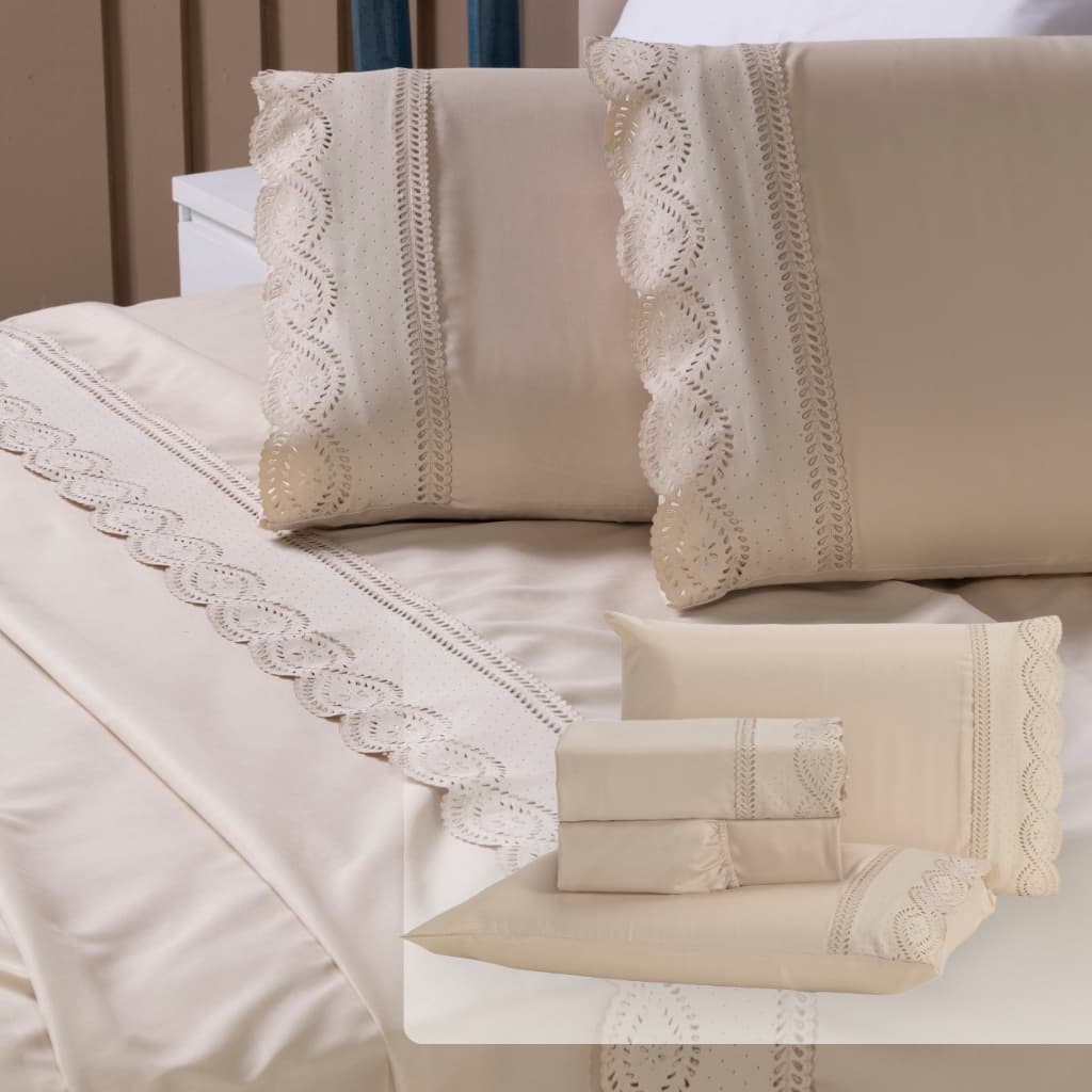 Jogo de Lençol Casal, Queen King Solteiro 3 Peças Bordado Inglês 4 Peças Roupa de Cama