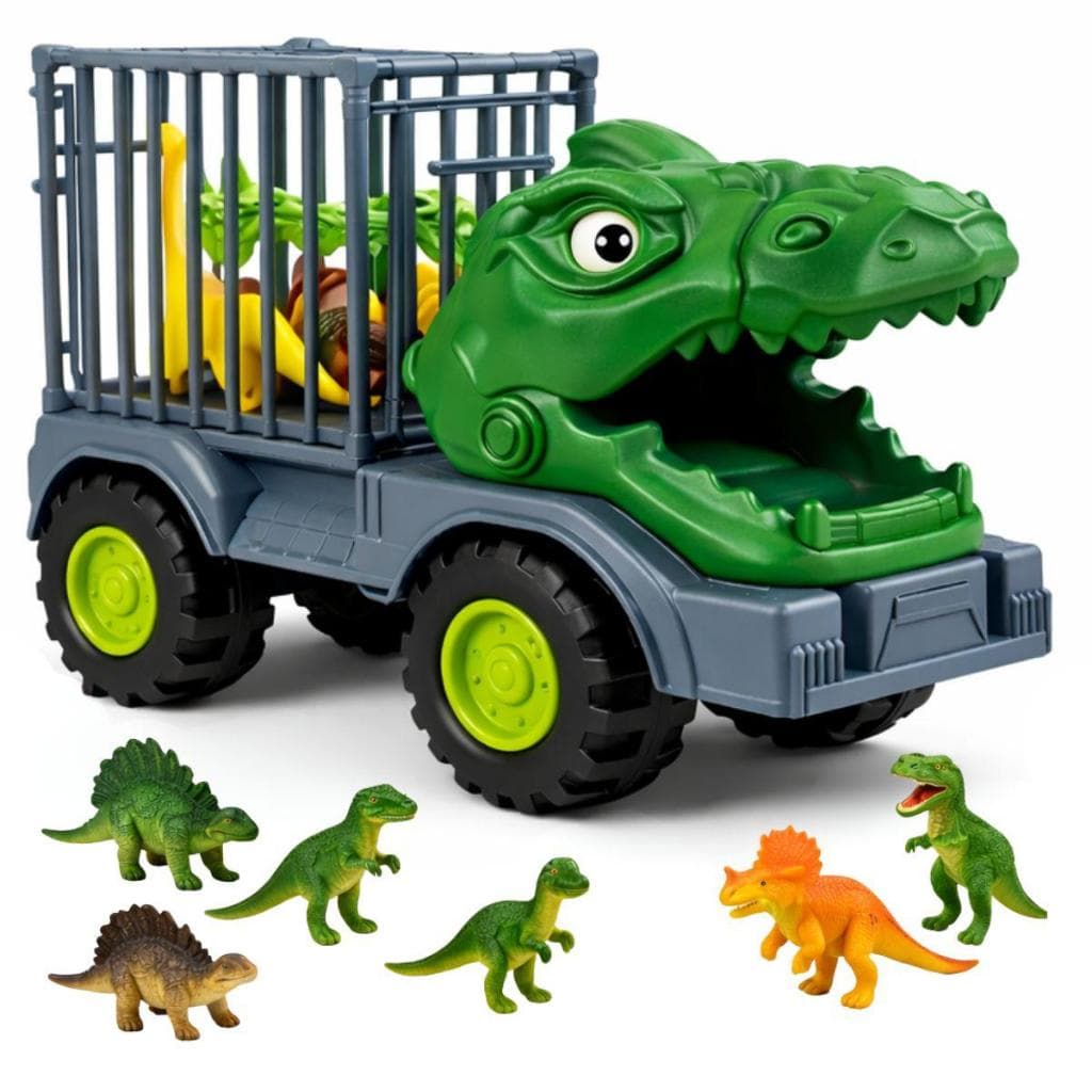 Caminhão Carrinho Dinossauro Jaula Safari Dinos Borracha Brinquedo Criança