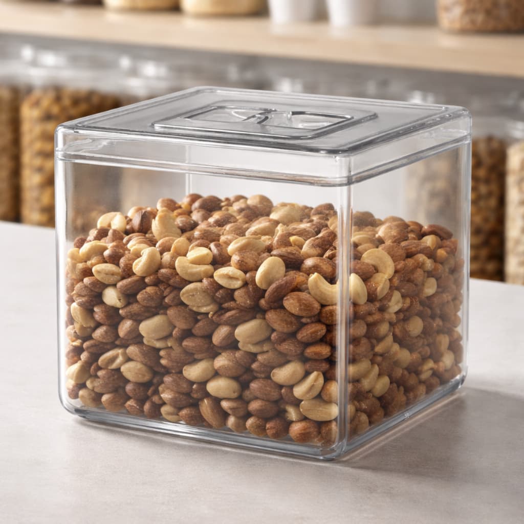 Pote Acrílico Quadrado 5 Litros Transparente com Tampa Armazenamento Multiuso Cozinha Organização