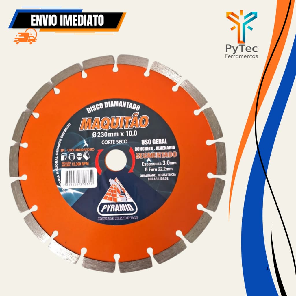Disco Diamantado Segmentado Pyramid 230mm x 10mm Maquitão Corte Concreto e alvenaria