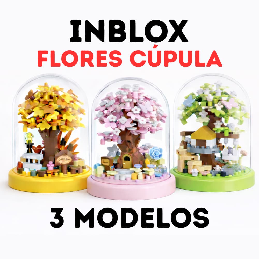 Kit 3 Jardim Encantado na Cúpula – Mini Árvores em Blocos para Montar e Decorar Tipo Lego