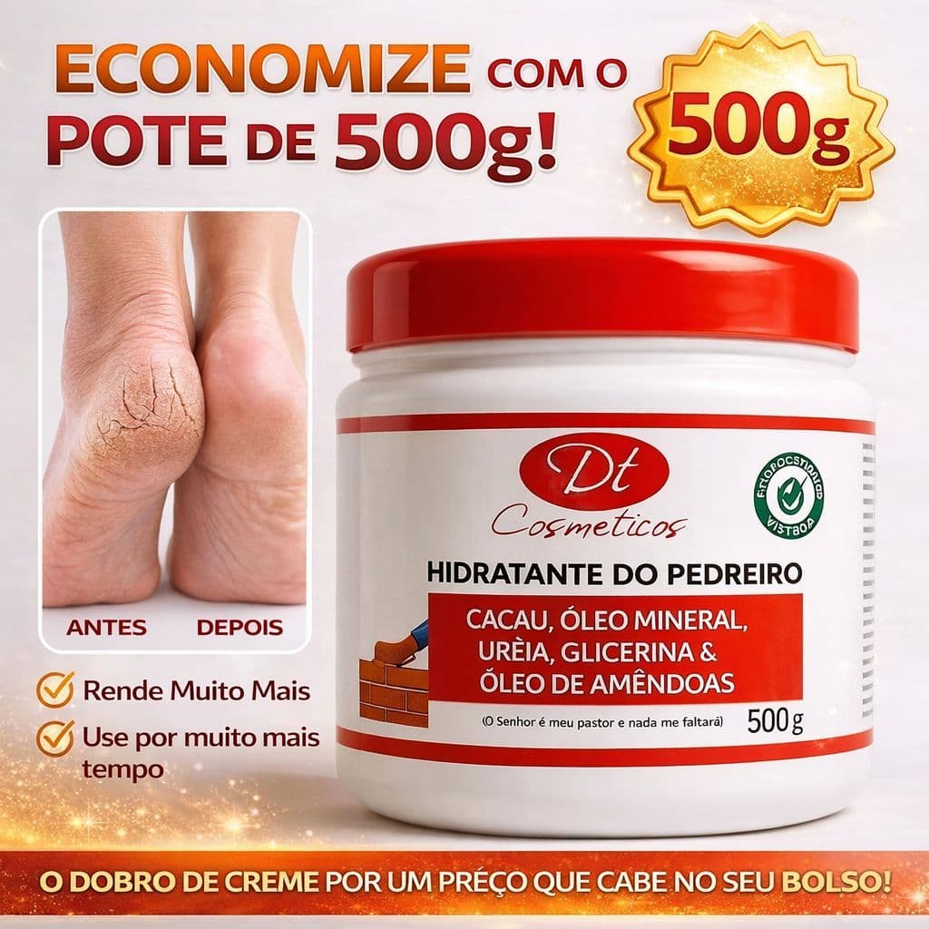 Pote 500g Hidratante do Pedreiro para Pés Rachados Mãos Grossas Cotovelo Variação de Tamanho