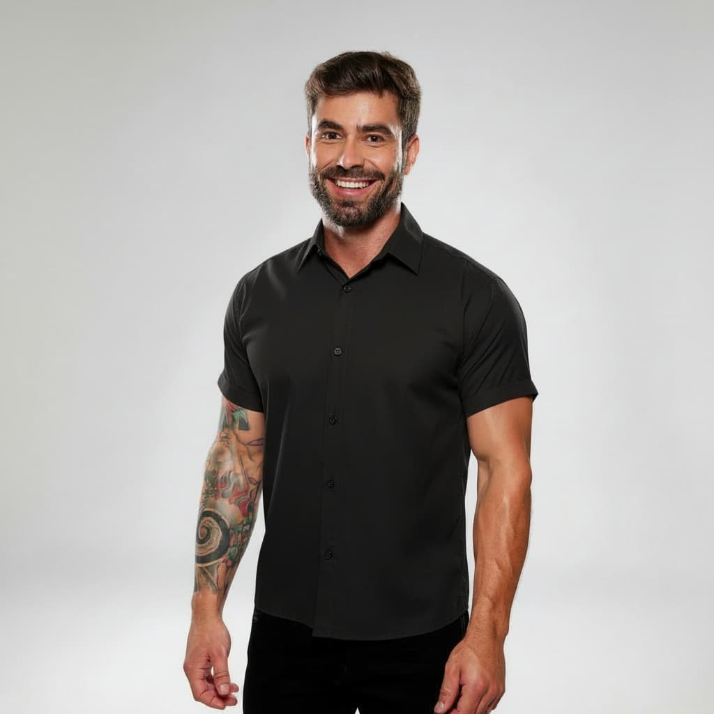 Camisa Social Masculino Manga Curta De Botão Lisa 100% Algodao Slim