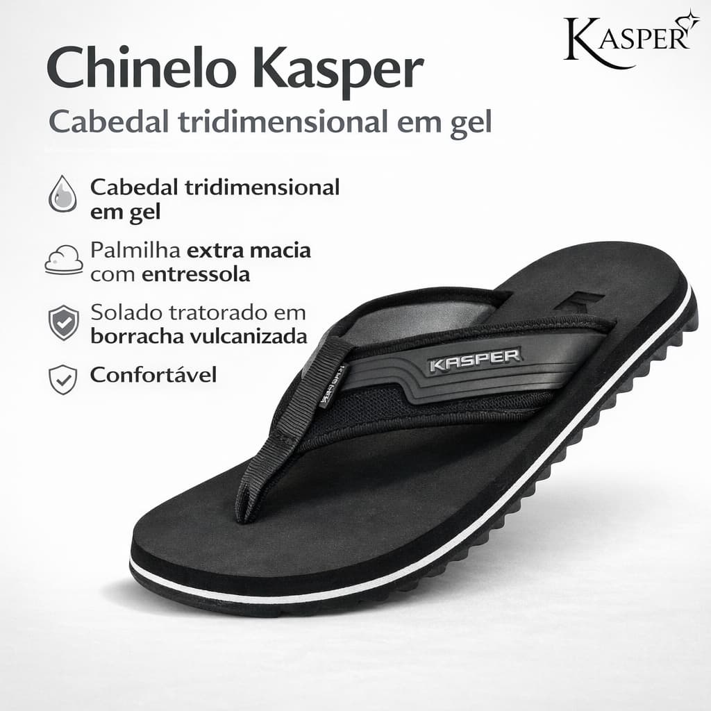 Chinelo Sandália Kasper Calçados Masculino Confortável Leve  Macio Original