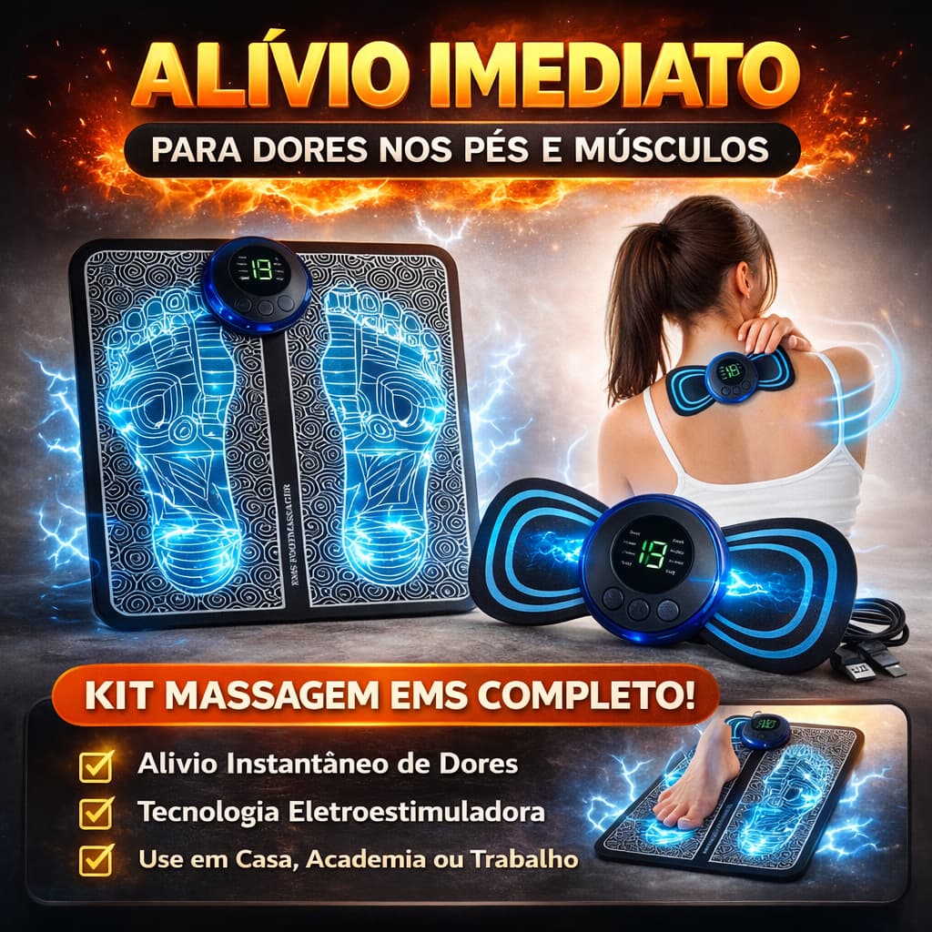 Tapete Massageador Elétrico EMS Para Dor nos Pés + Massageador Muscular Portátil Kit Completo