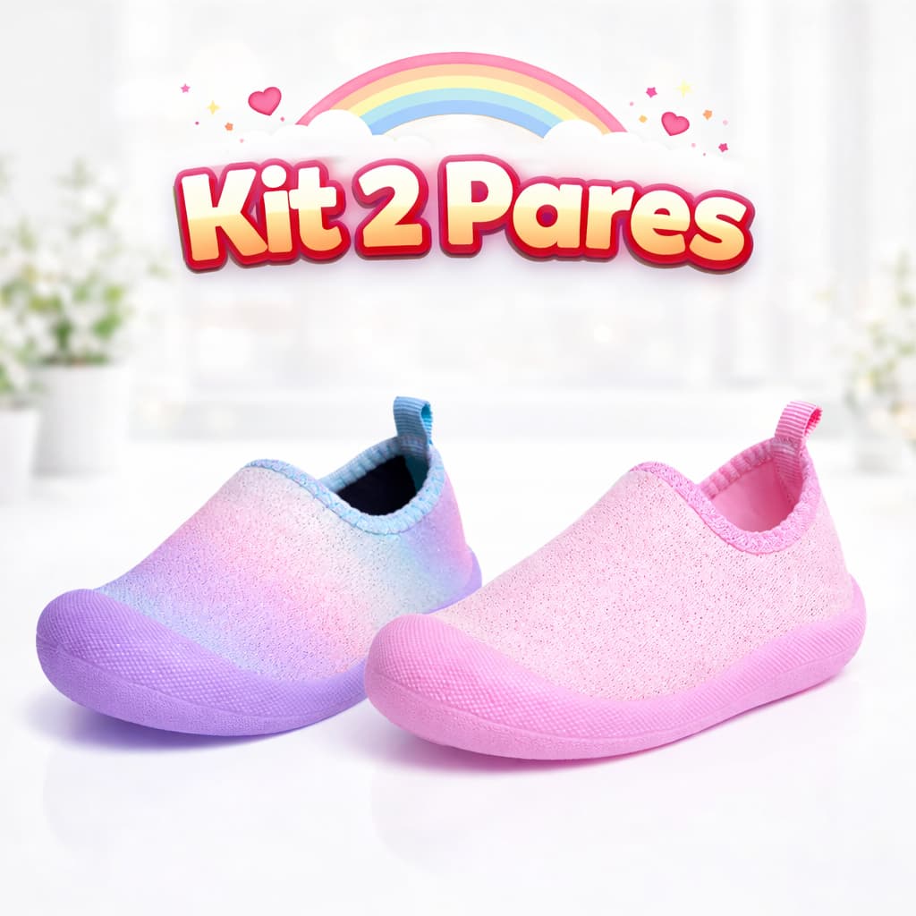 Tênis Infantil Menina Calce Fácil Kit 2 Pares Escolar Confortável Com Sola Antiderrapante