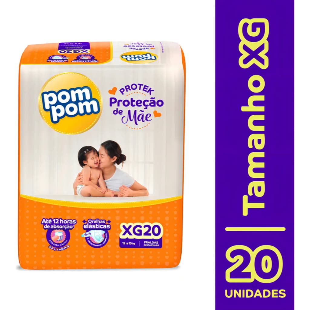 Fralda Pom Pom Derma Protek Jumbo Xg Com 20 Tiras