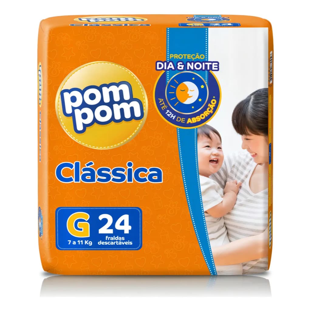 Fralda Descartável Infantil Pom Pom Clássica G Pacote 24 Unidades