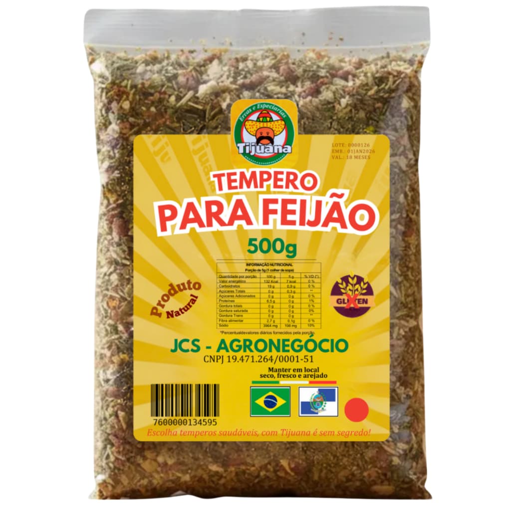 TEMPERO PARA FEIJÃO: 500g - 1kg. TIJUANA TEMPEROS.