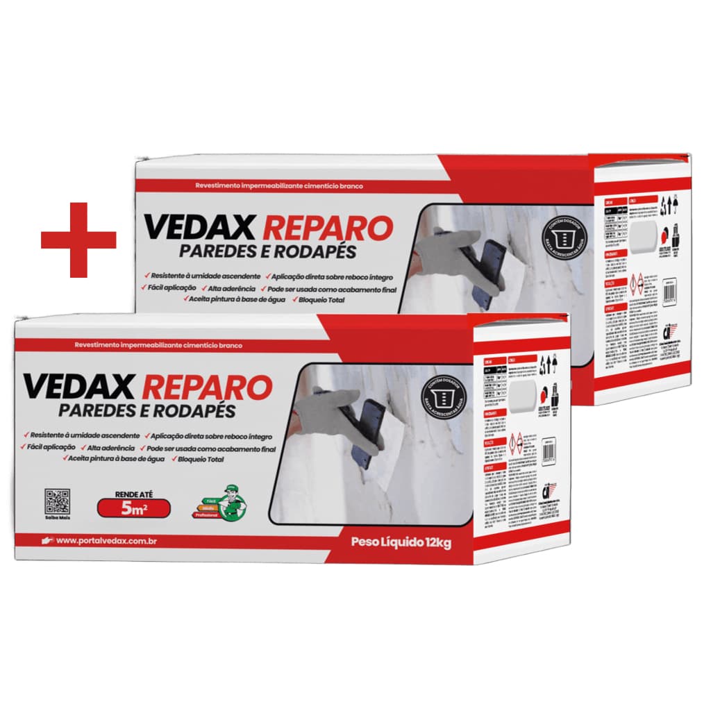kit 2 caixas de Argamassa Impermeabilizante Block Proteção Total - Vedax Reparo 12kg "block total"