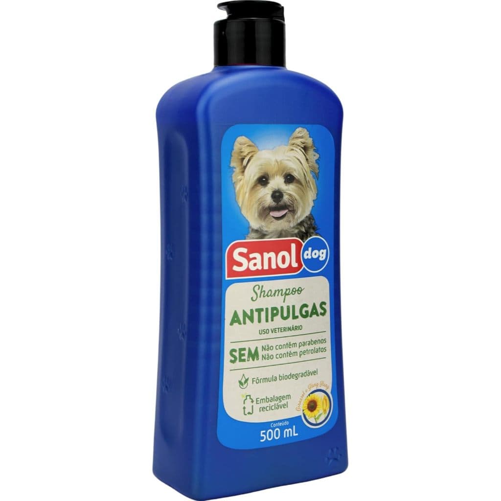 Sanol Dog - Shampoo De Pêlos para Cães Antipulgas - 500 ml / Azul