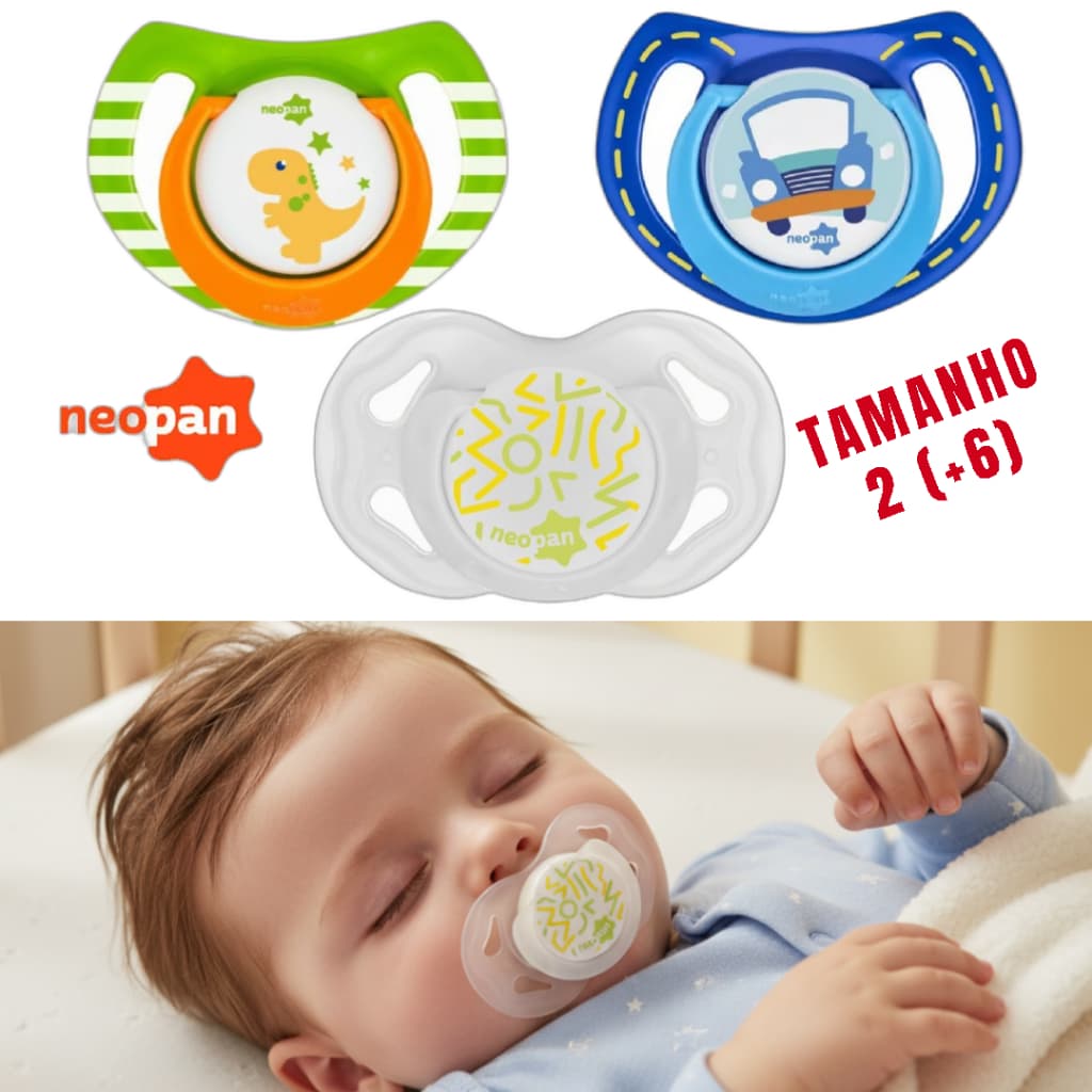 3 CHUPETAS ORTODÔNTICA MENINO TAMANHO 2 (+6)  - NEOPAN
