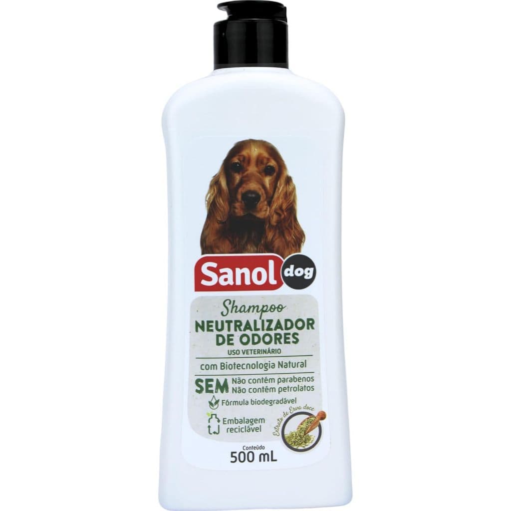 Sanol Dog - Shampoo De Pêlos Para Cães e Gatos - Neutralizador De Odores 500 Ml / Branco