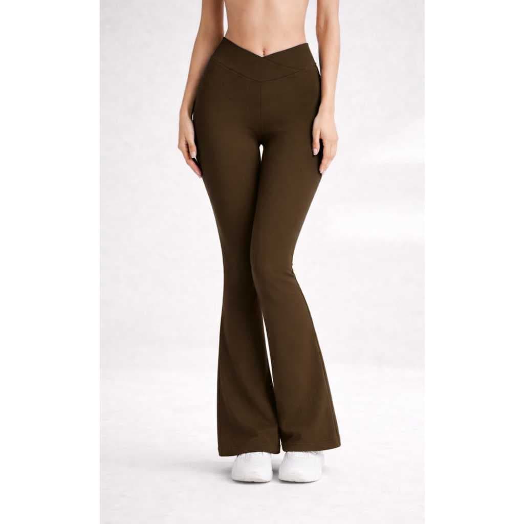 Calça Flare Feminina Legging Flanelada Cintura Alta Modeldora Tecido Macio Por Dentro Basica Luxo Casual Moda Fitness