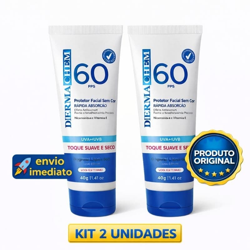 Kit Protetor Solar Facial Dermachem FPS 60 Toque Seco Oil Free UVA UVB 40g sem cor 1e  2 Unidades Original