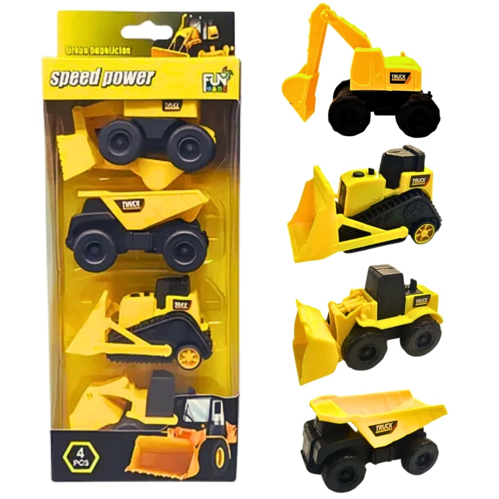 Carrinhos Brinquedo Menino Trator Escavadeira Kit com 4 Carrinhos de Construção Coleção Atacado