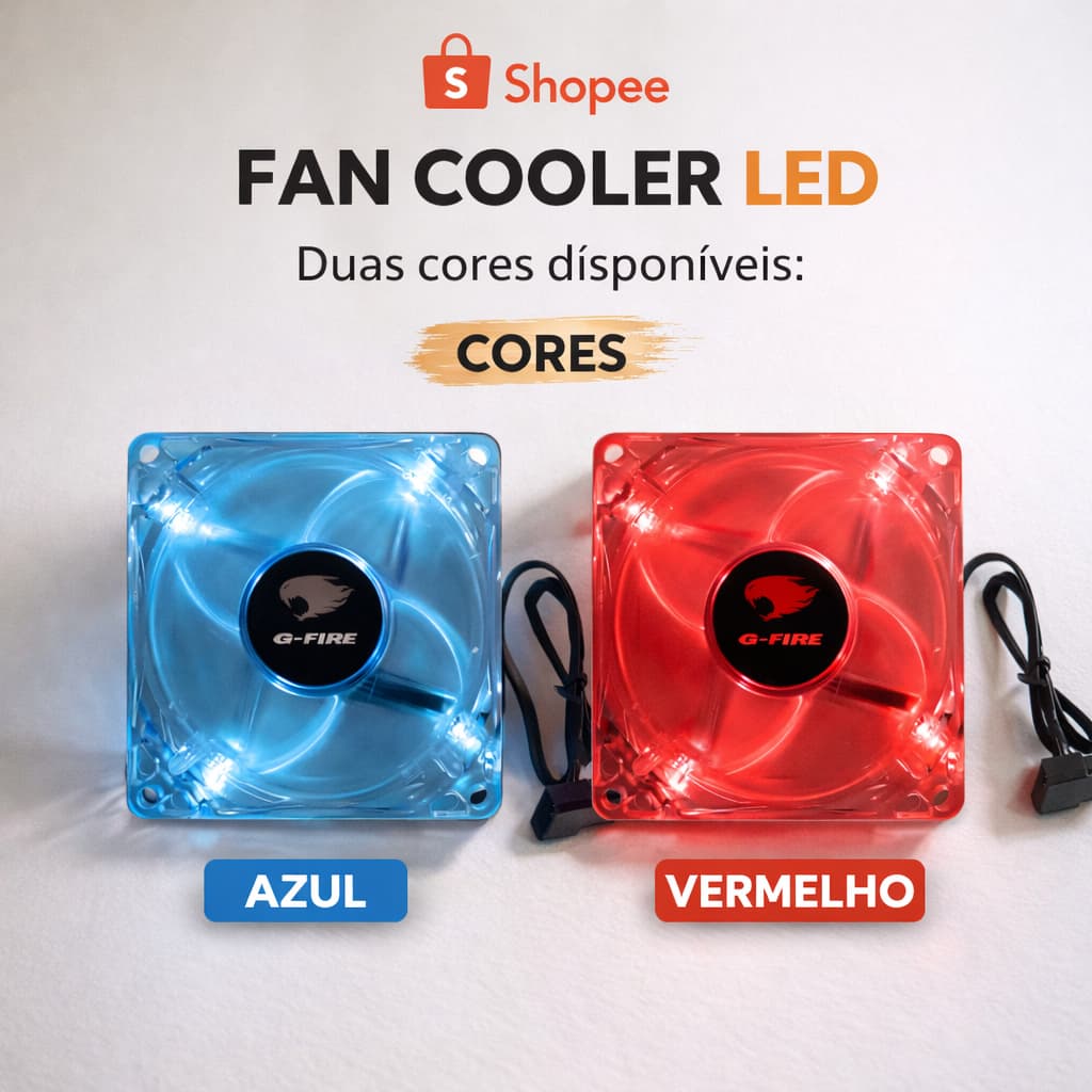Cooler Fan 80mm Ventoinha Com LED RGB Azul Branco Vermelho Para Gabinete Gamer Storm 8CM