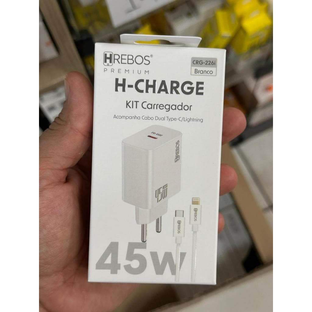 Carregador Turbo Rápido 45W CRG-226i – Alta Potência, Carrega Super Rápido, Fonte para Celular, cabo, usb-c, lightning