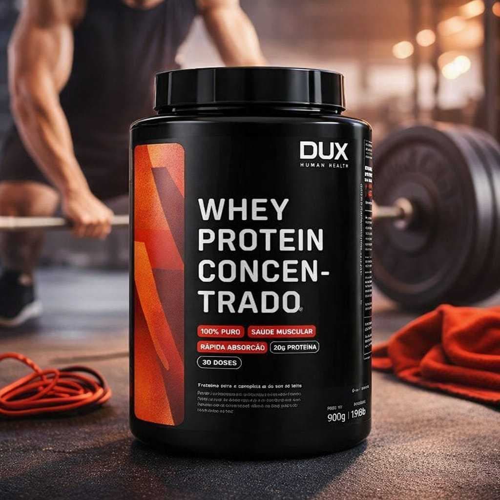 Whey Protein Concentrado DUX 900g | 20g Proteína por Dose | Rápida Absorção | Ganho de Massa Muscular| Sabor Chocolate