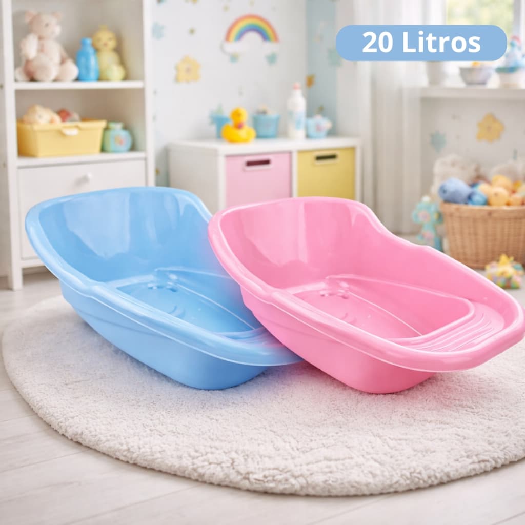 Banheira Infantil Adoleta 20 Litros Resistente Anatômica Ergonômica Valvula de Escoamento Rosa Azul