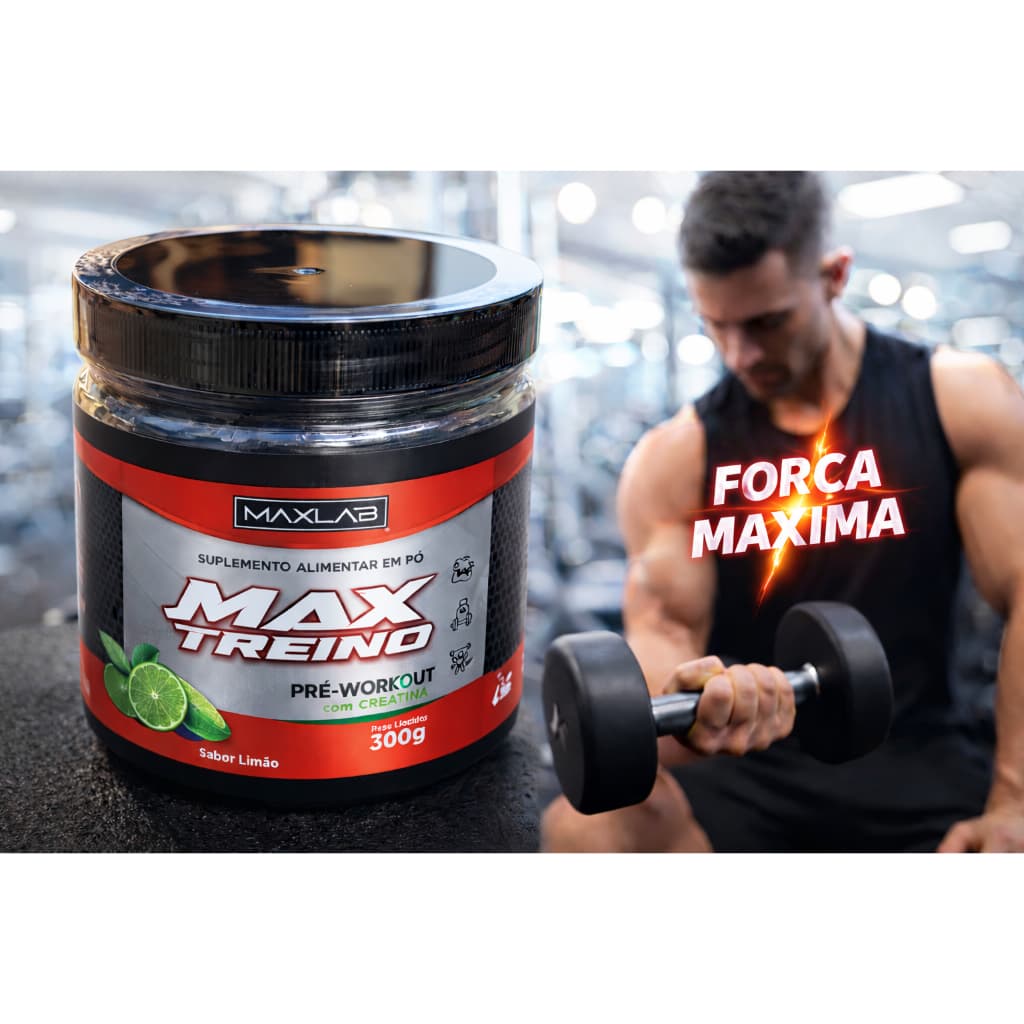 Max Treino Suplemento Alimentar - Creatina - Sabor Limão - Pré treino - Energia Maxima - Extrema
