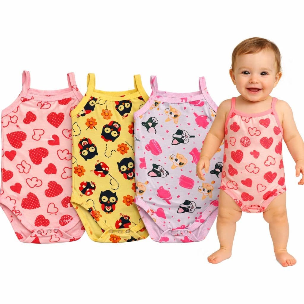 Kit 3 Body Bebe Menina Alcinha 100% Algodão Roupa de Bebê P M G 3 Peças de Bodies para Bebê Regatinha de Bebe Blusa