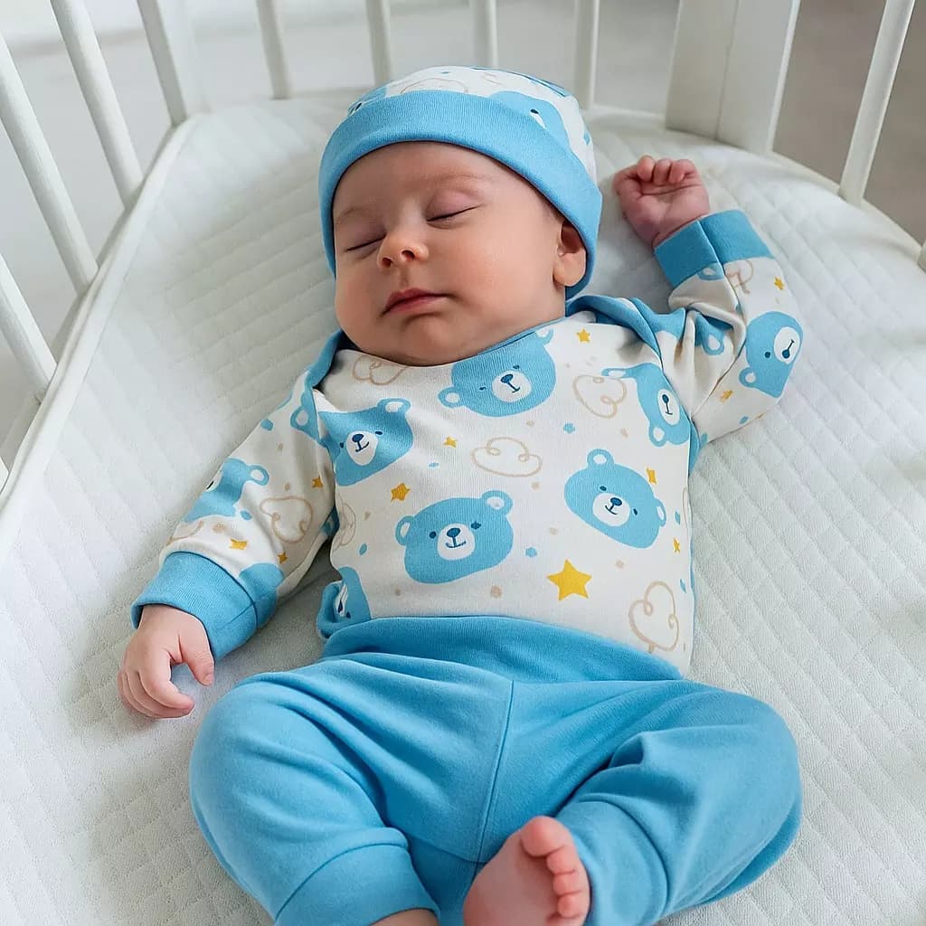 Kit Bebê 3 Peças Bebê Menino Azul Body Calça Longa Touca Presente Enxoval Bebê