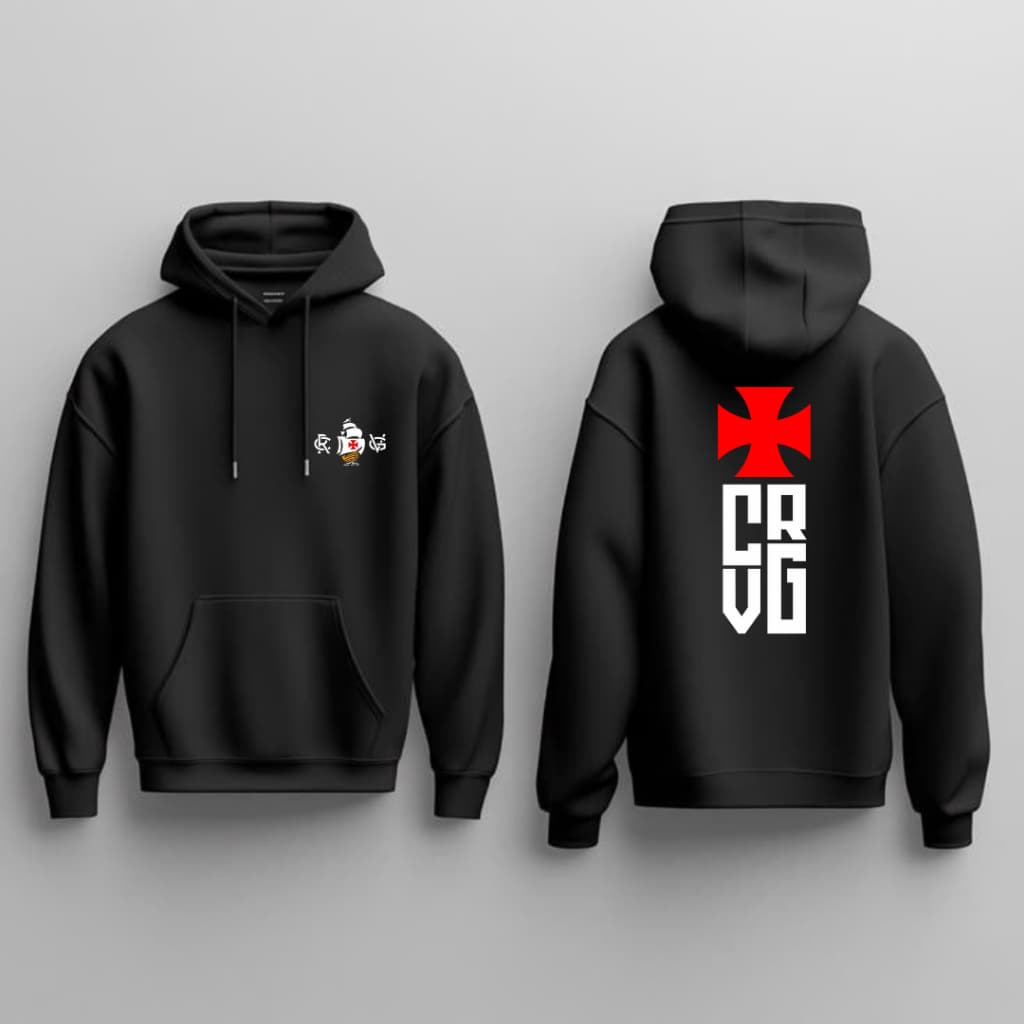 Moletom Casaco Flanelado Canguru CRVG Cruz de Malta Vasco TIme Torcedor Quente Inverno Elegante