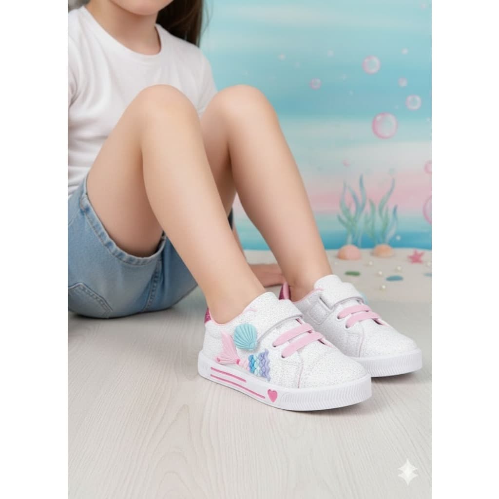 Tênis Infantil Menina Sereia Glitter Brilho Estiloso Calçado Bebê Feminino Casual Escolar Confortável Promoção