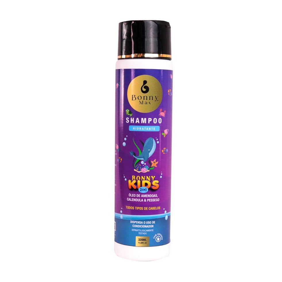 Shampoo Infantil 2 em 1 BonnyKids 320ml Hidratante Óleo de Amêndoas Calêndula e Pêssego Não Arde os Olhos