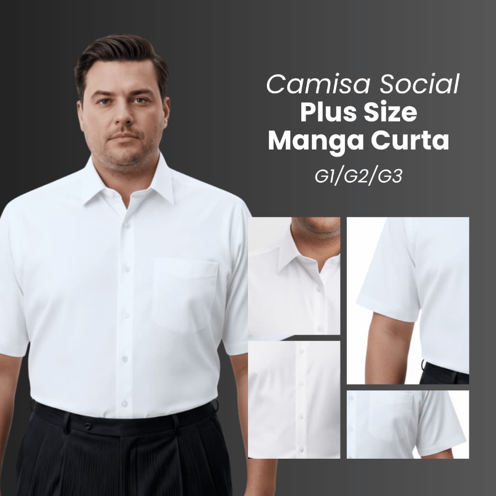 Camisa Social Masculino Manga Curta Slim Lisa Extra Grande Plus Size