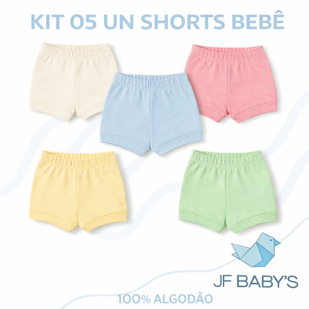 Kit 5 Shorts Bebê Tapa Fralda Ribana Canelado Algodão Roupa Bebê Menino Menina Tecido Macio