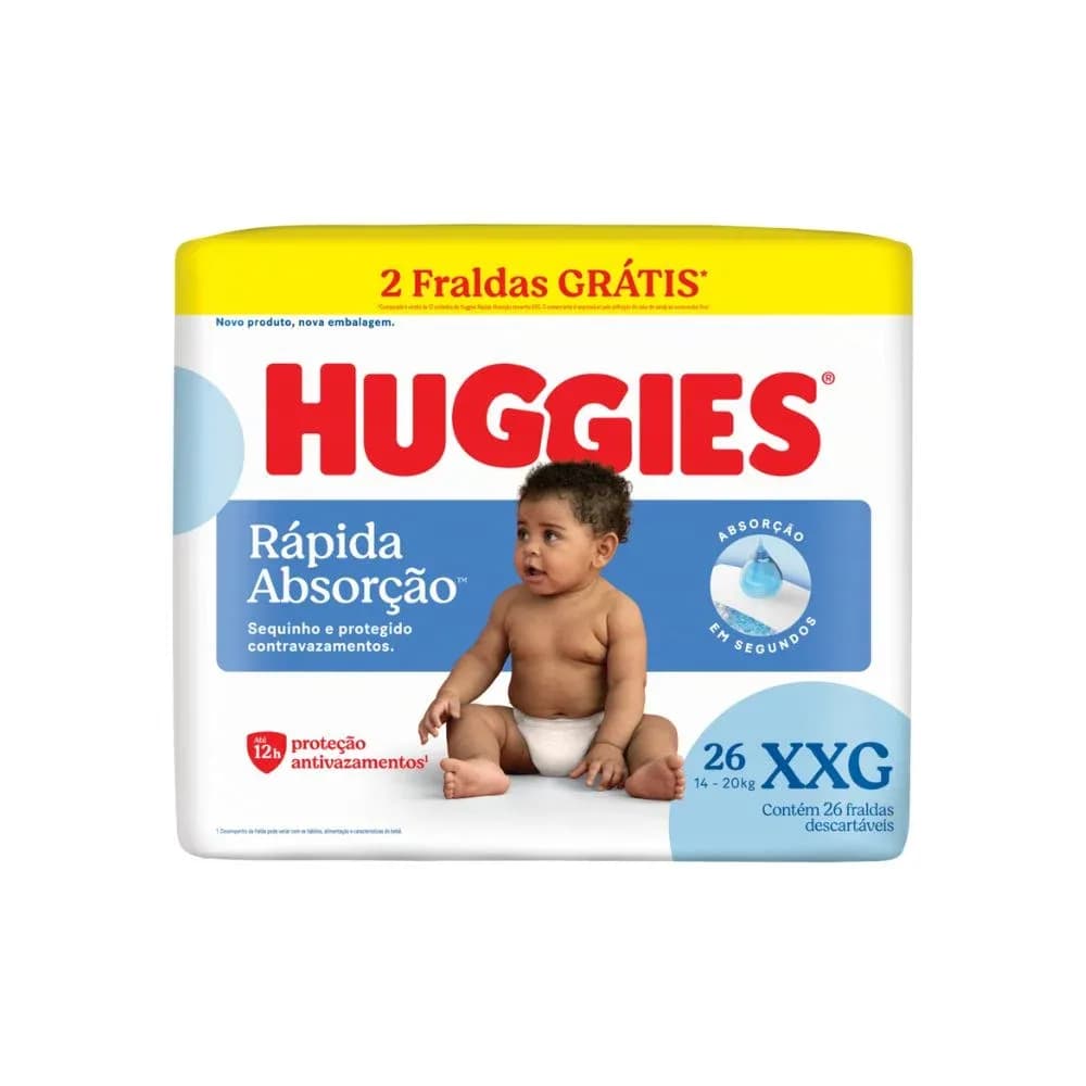 Fralda Huggies Tripla Protecao XXG 26 Unidades – Conforto e Seguranca por Muito Mais Tempo