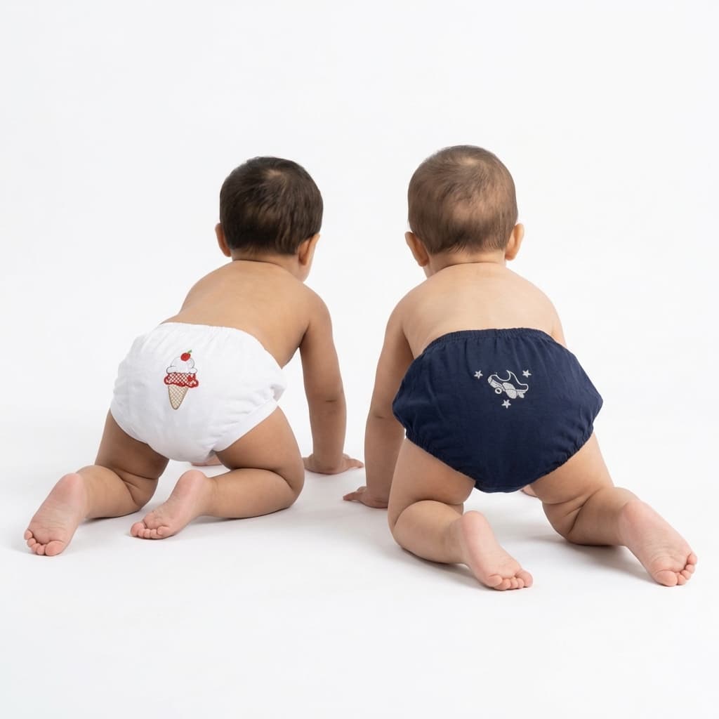 Kit 2 Tapa Fraldas Calcinha Cueca Infantil Bebe Menino e Menina Tipo Short Bombacho Bordado