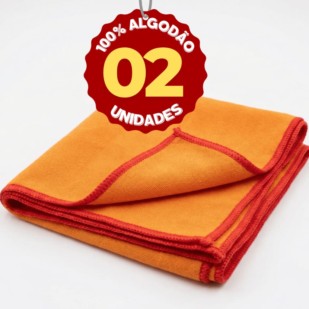 Flanela Laranja 38x28cm Algodão com Cantos Overloque – Kit 2 Unidades (Limpeza Geral Casa/Carro)