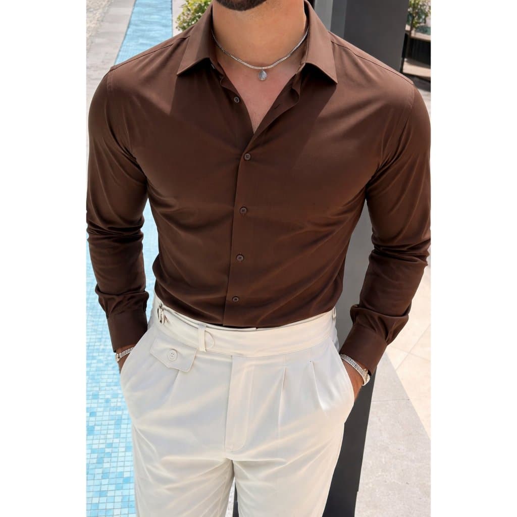 Camisa de Botão Masculina Social Slim Fit Manga Longa Lisa Algodão Luxo Premium Envio Rapido