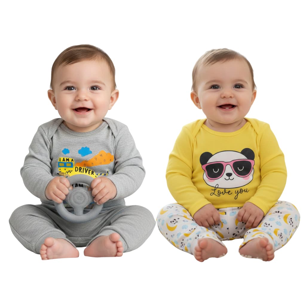 Kit Conjunto Body Longo e Calça Algodão Meninos e Meninas Infantil Bebe Enxoval Confortavel