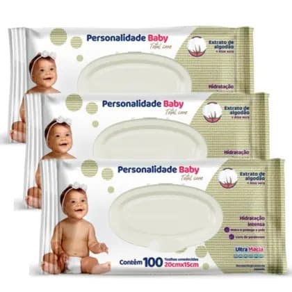 KIT 3 TOALHAS UMEDECIDA PERSONALIDADE BABY TOTAL CARE C/100 CADA