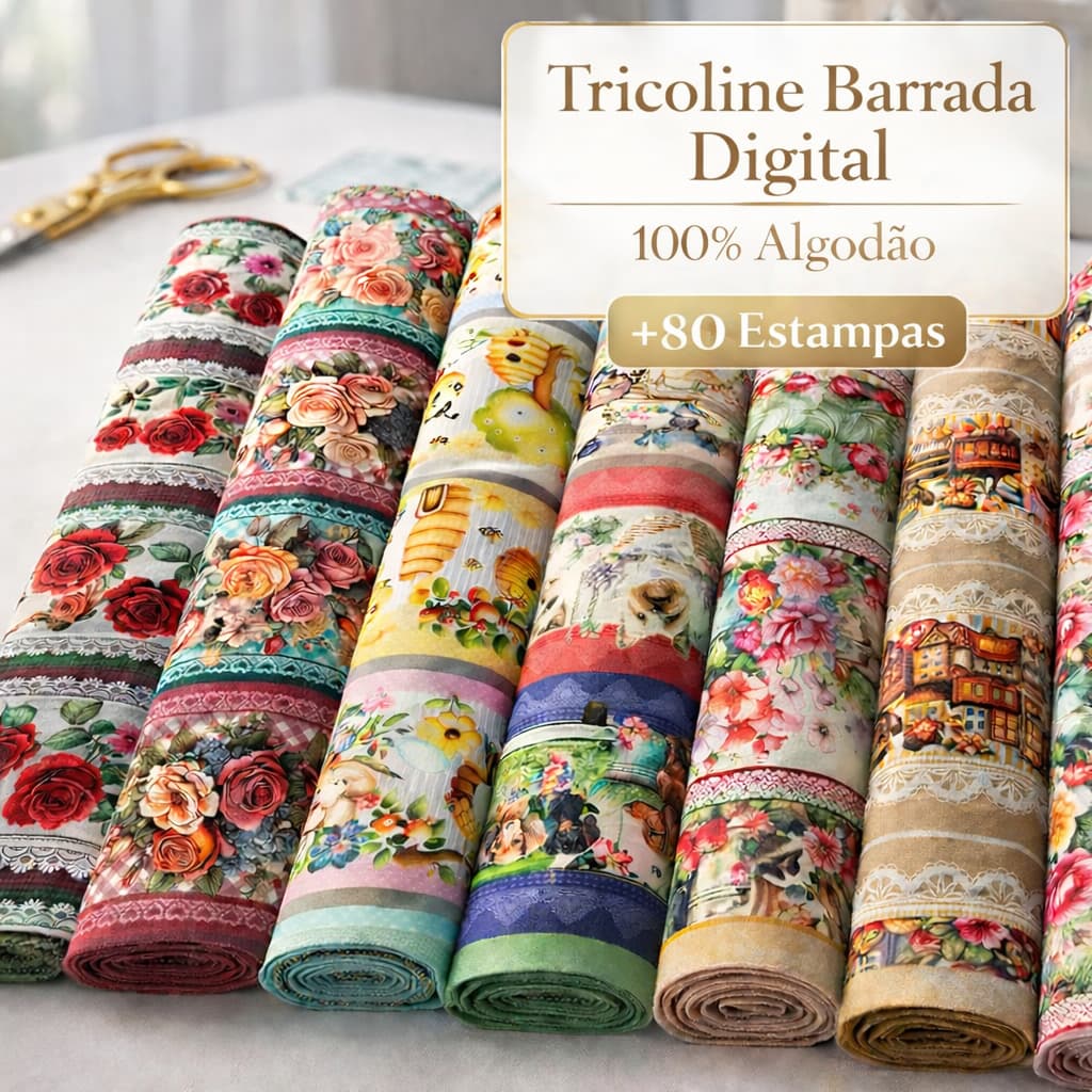 Tricoline Barrada  Digital para Patchwork e Artesanato - Estampas Variadas - 100% Algodão