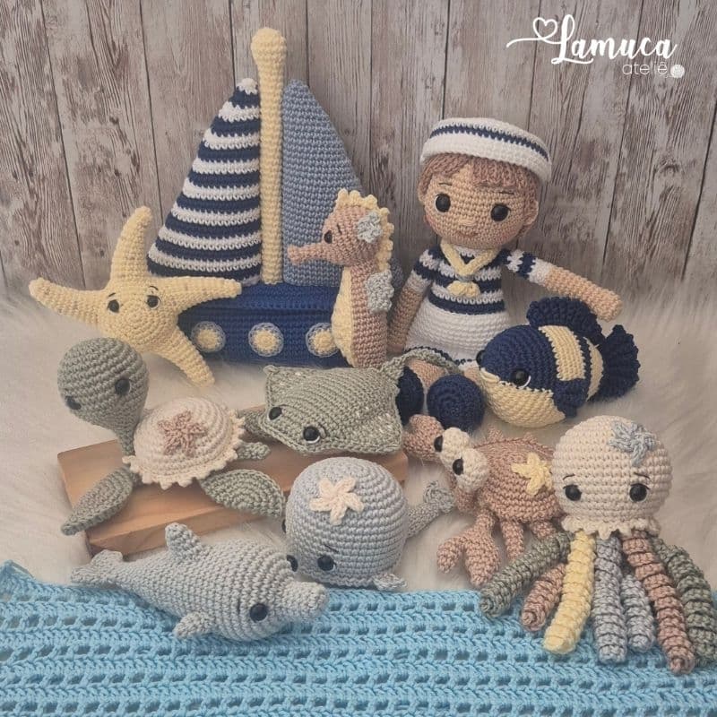 kit Marinheiro e Fundo do Mar Amigurumi Crochê