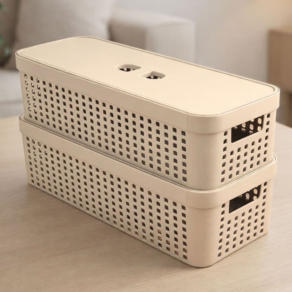 Kit 2 Caixas Organizadoras 3,6L Tampa Invisível Plástico Resistente Multiuso Armário Gaveta Closet Banheiro