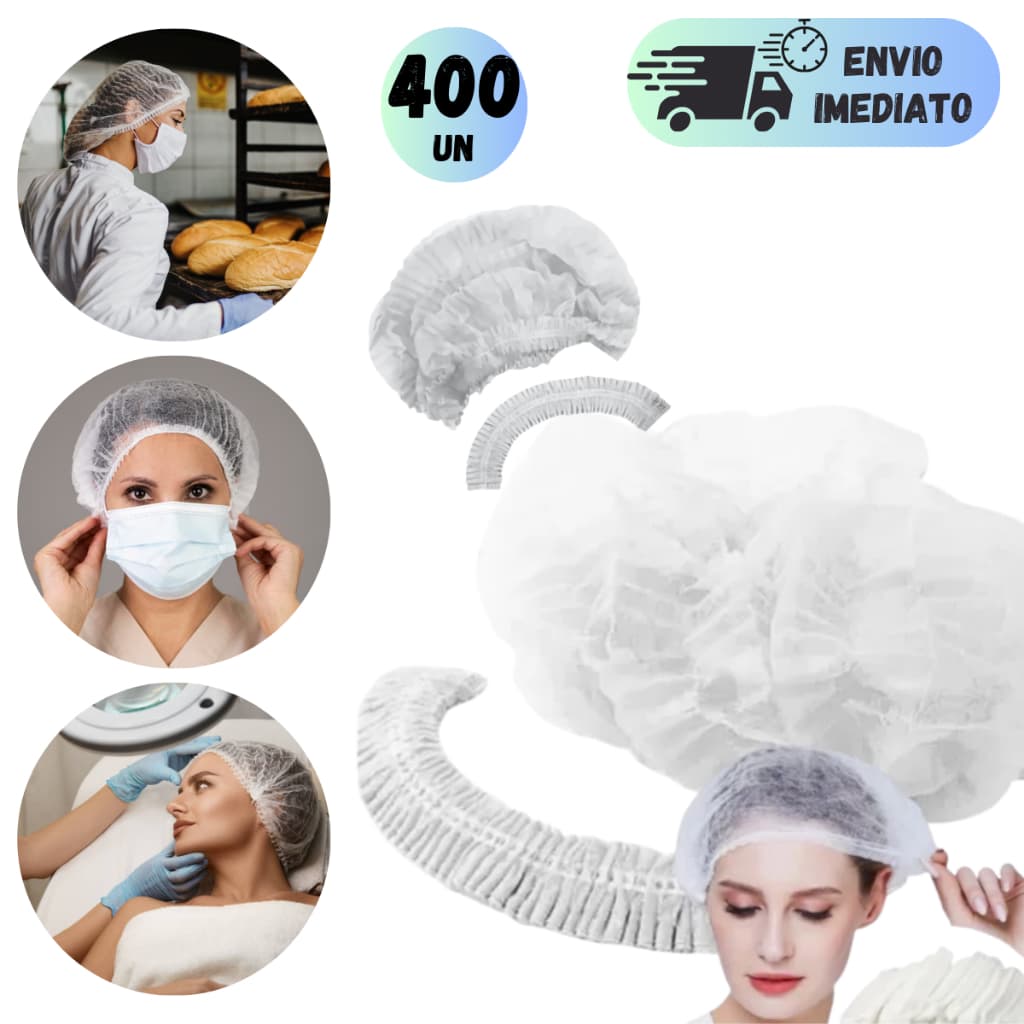 KIT 200 A 400 TOUCAS DE TNT SANFONADA BRANCA COM ELASTICO PARA PARA ESTETICA COZINHA MANICURE HOSPITAL MULTIUSO