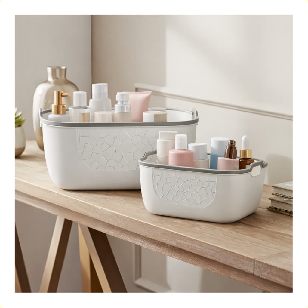 Kit Cestos Organizador Para Lavabo Cosméticos Banheiro Alça Conjunto Decorativo Para Cômoda Plástico