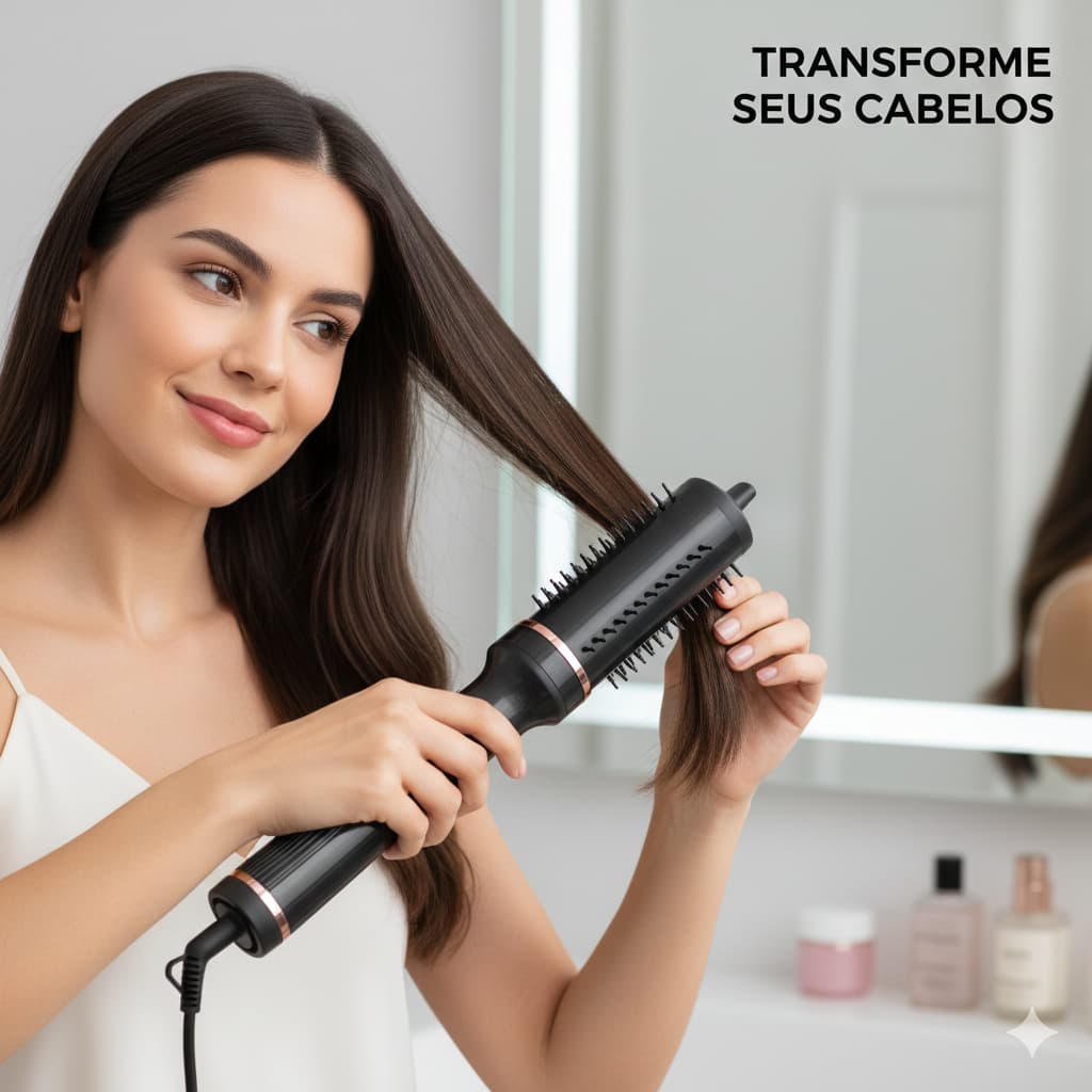 Escova Secadora de Cabelo Profissional Bivolt 1300W Potente 3 em 1 Alisa Seca Modela Tecnologia Iônica Anti-Frizz Design