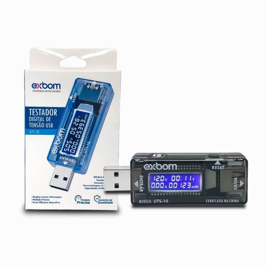 Testador Digital de Voltagem e Amperagem USB Display Digital Medidor Exbom