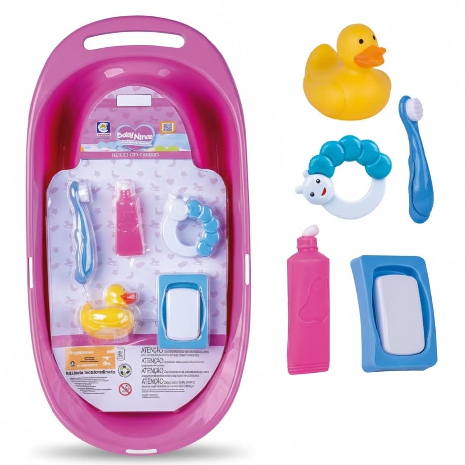 Brinquedo Baby Ninos Banho com Banheira de Plástico 41cm e Acessórios - Cotiplás 2537